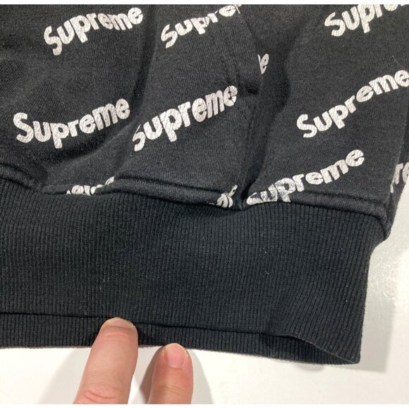 Supreme All Over Print Logo Hoodie Pullover Sweatshirt Youth Large Black Fair - Picture 6 of 12